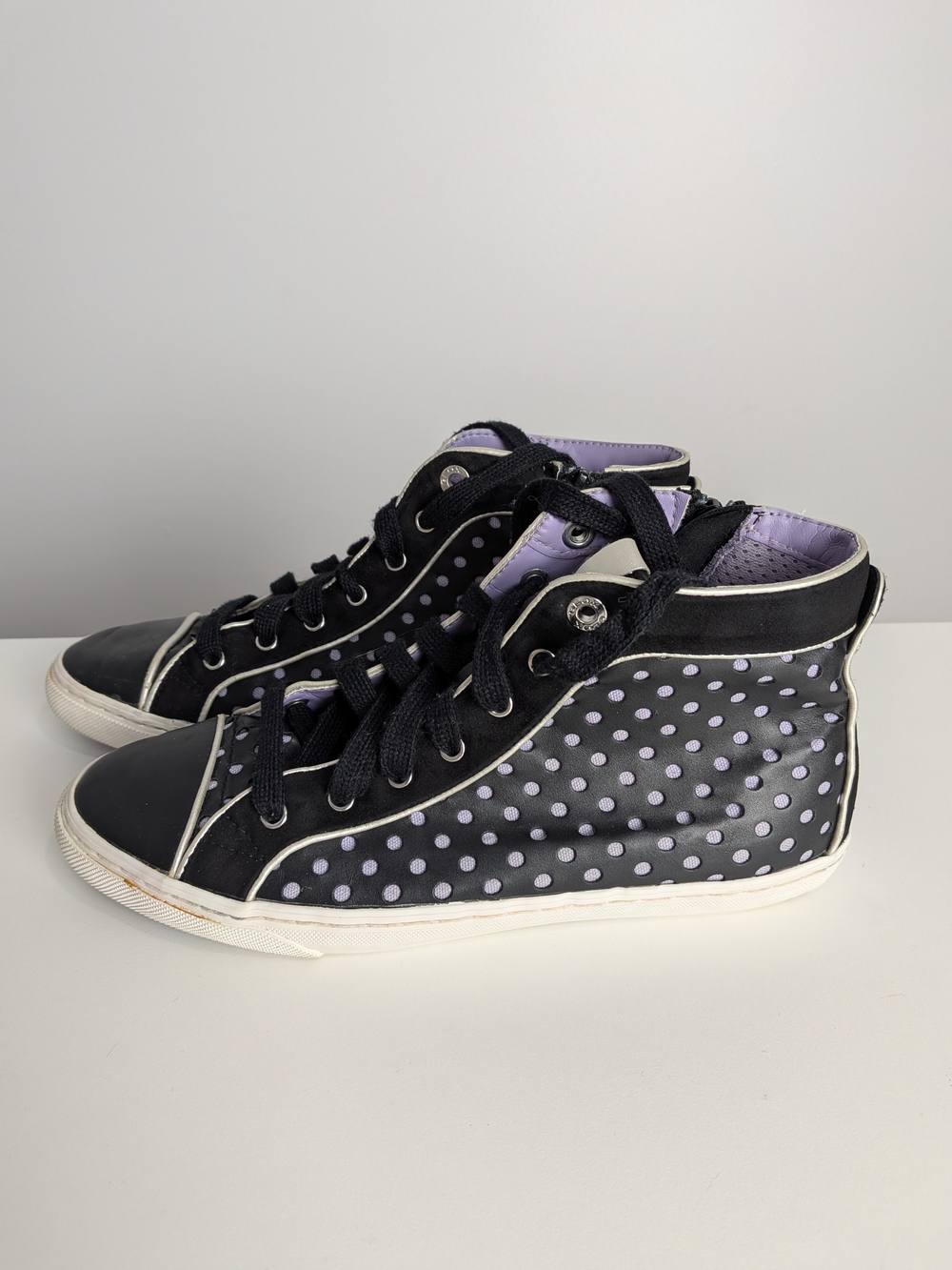 Geox Respira Black Perforated Polka Dot High-Top Sneakers - Size 8.5